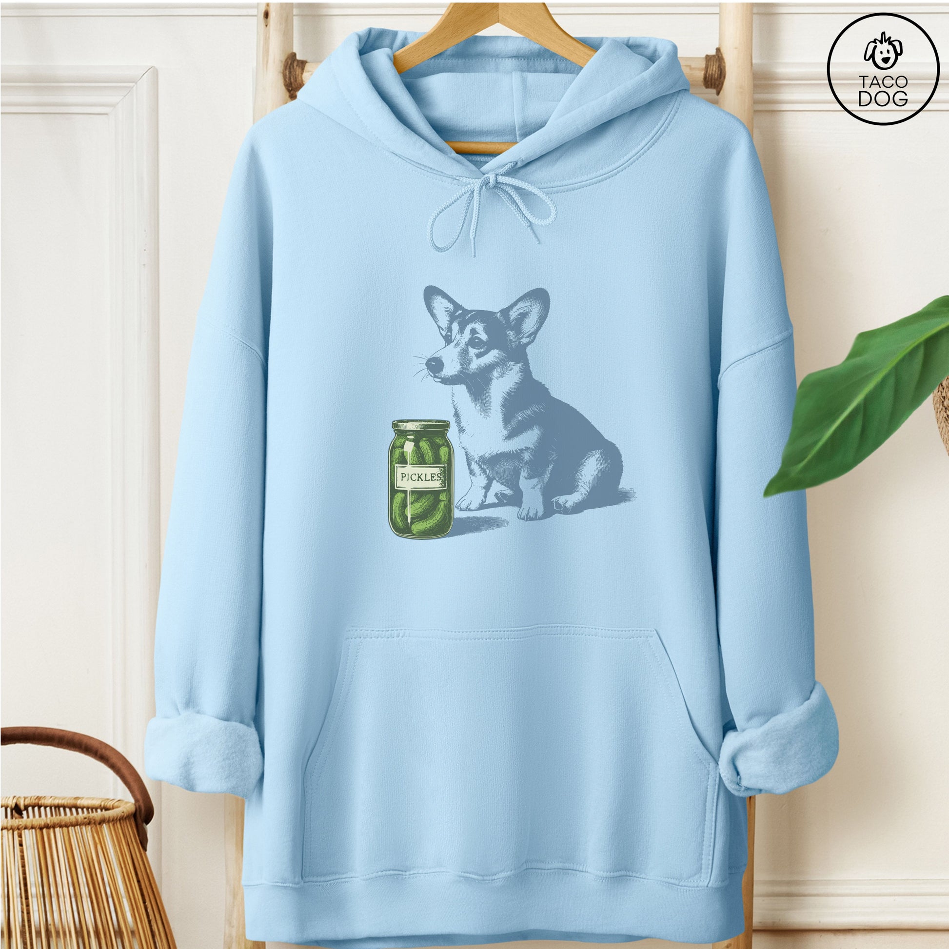 Corgi Pickles Hoodie Light Blue
