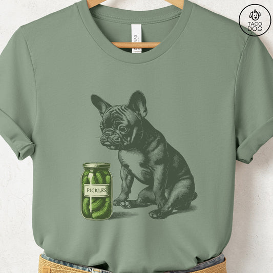 French Bulldog Frenchie Pickles T-Shirt Sage Taco-Dog