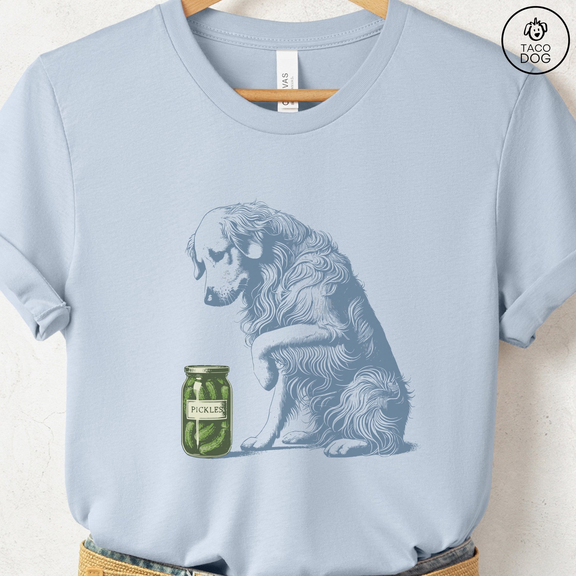 Golden Retriever Pickles T-Shirt Light Blue Taco-Dog