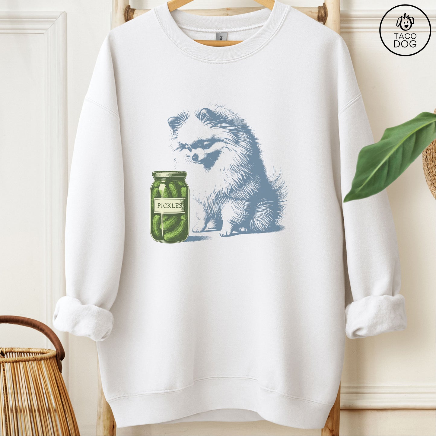 Pomeranian Pickles Sweatshirt White Taco-Dog