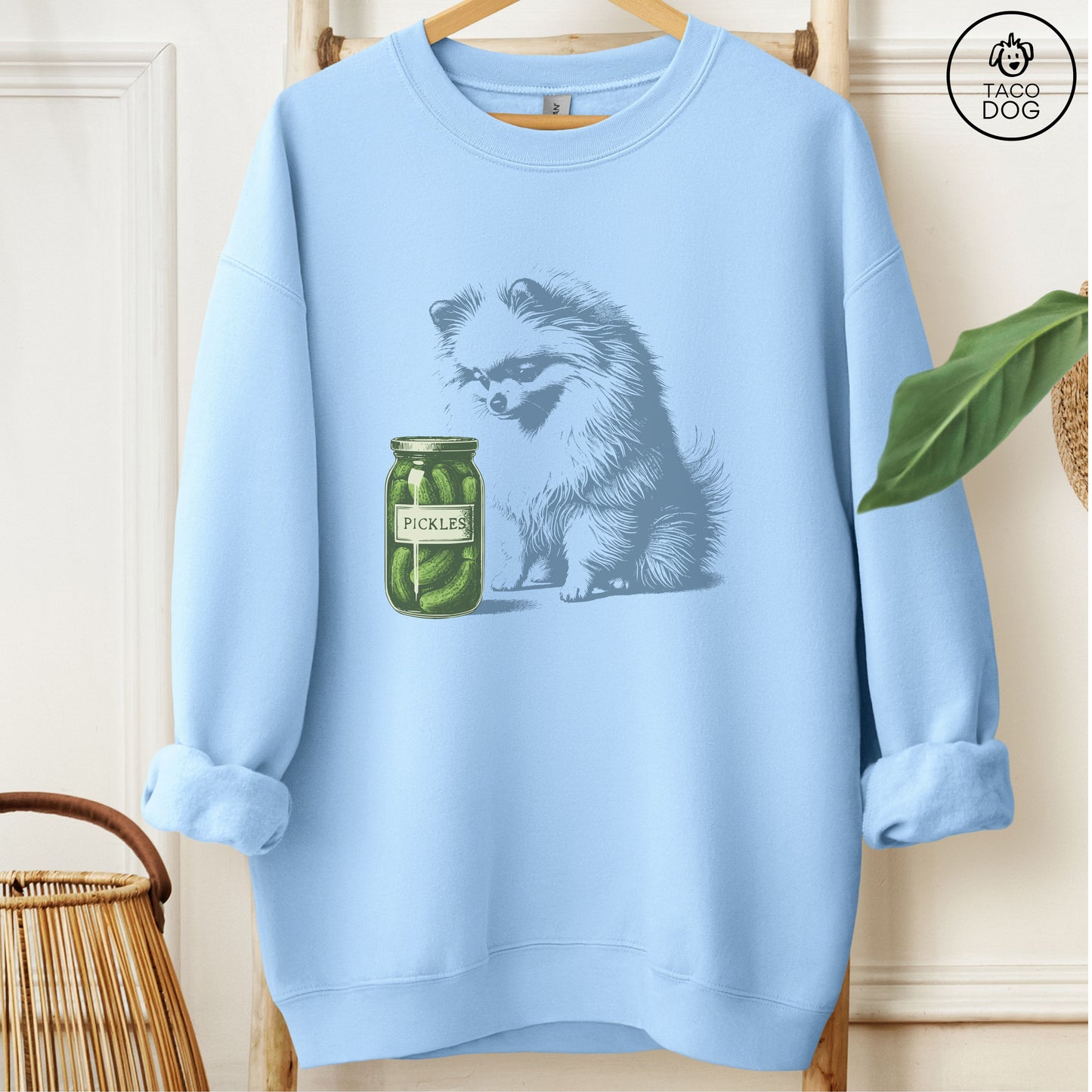 Pomeranian Pickles Sweatshirt Light Blue Taco-Dog