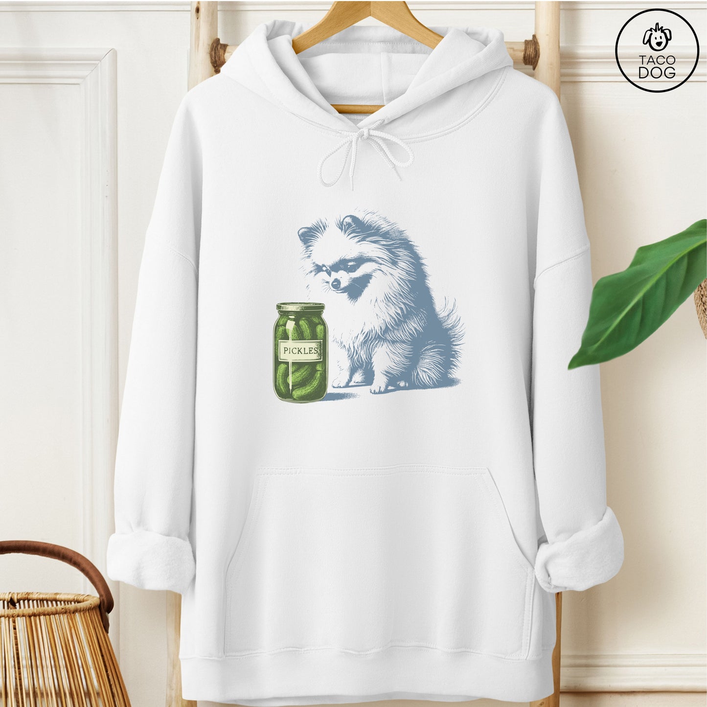 Pomeranian Pickles Hoodie White Taco-Dog