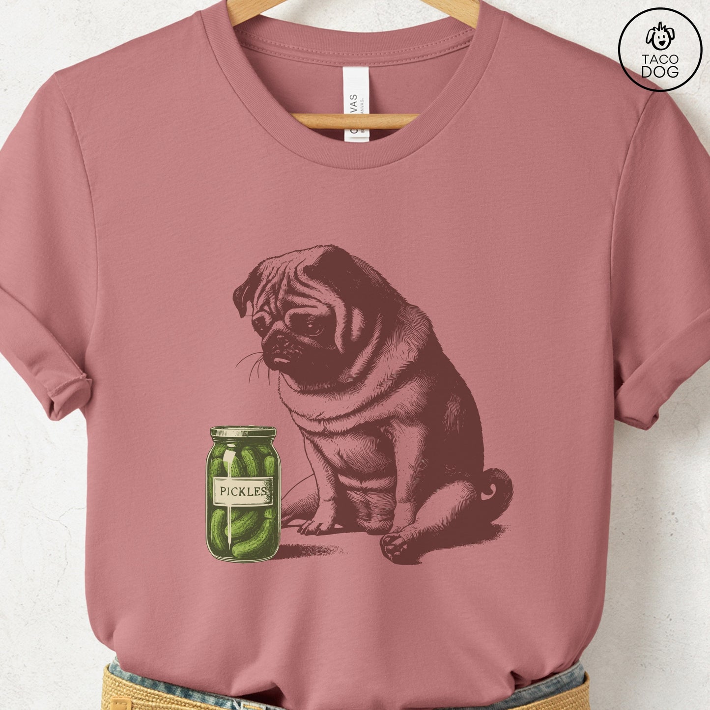 Pug Pickles T-Shirt Heather Mauve Taco-Dog