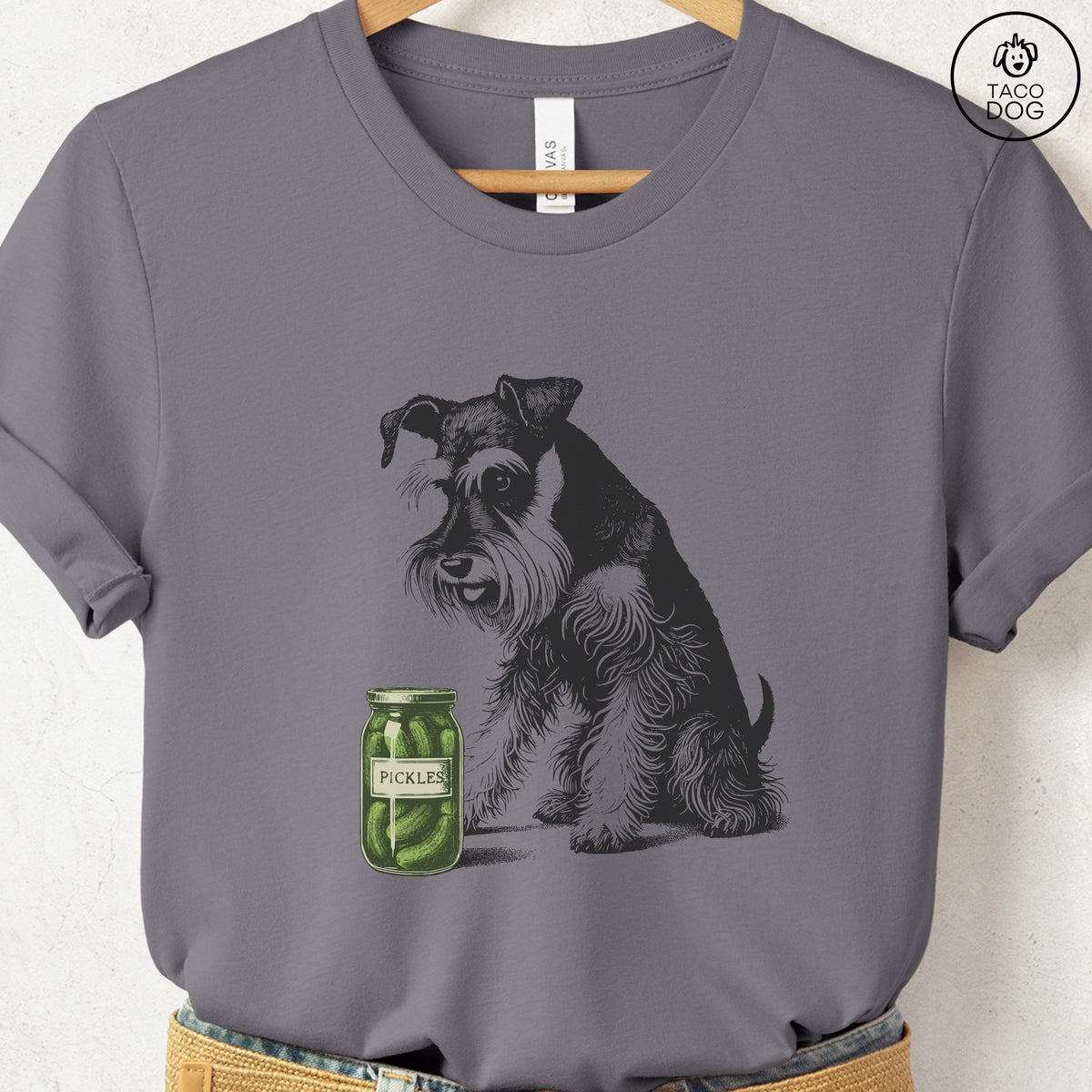 Schnauzer Pickles T-Shirt, design close-up