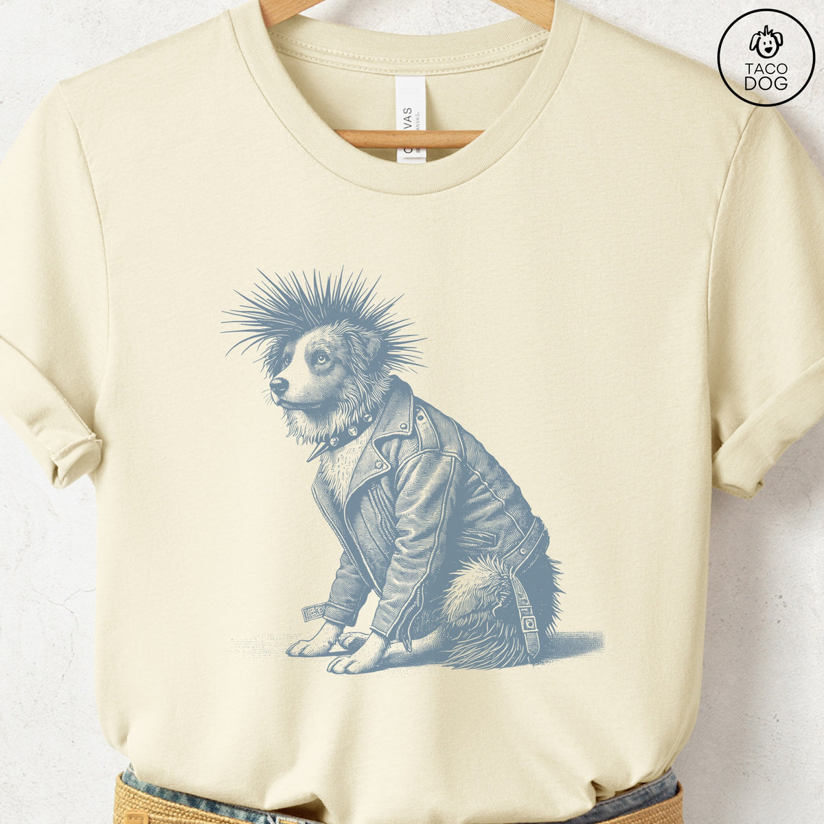 Australian Shepherd Aussie Punk T-Shirt, design close-up