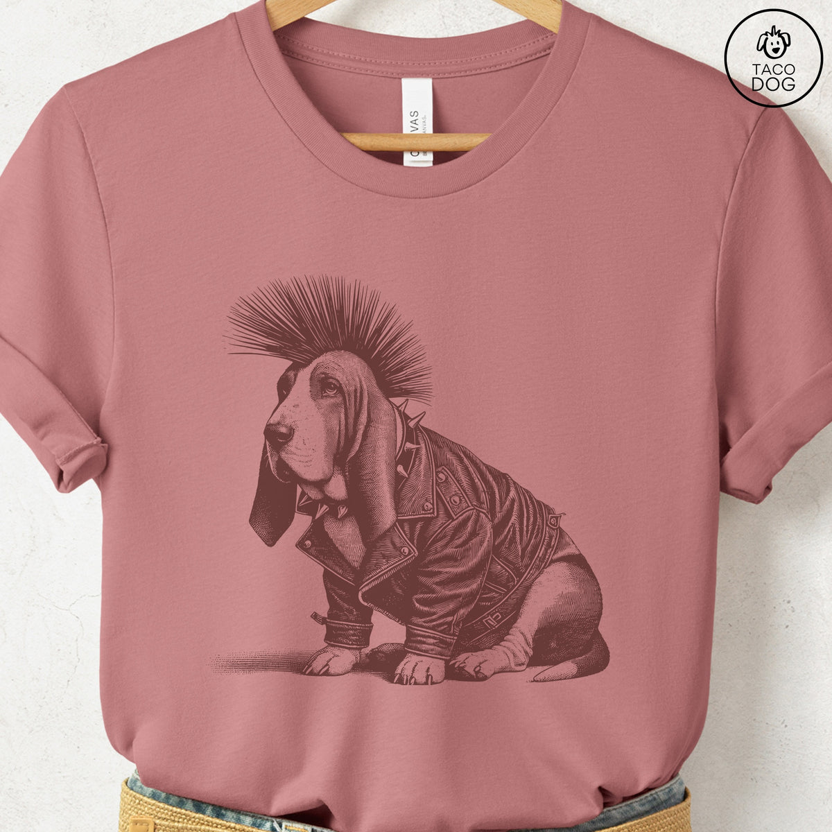 Basset Hound Punk T-Shirt, design close-up