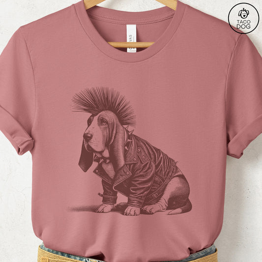Basset Hound Punk T-Shirt Heather Mauve Taco-Dog