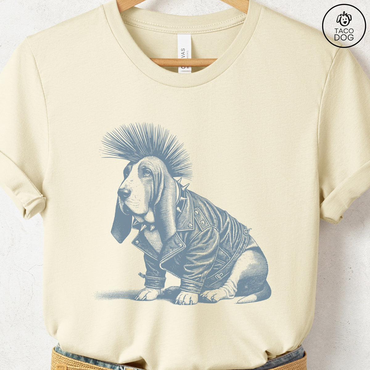 Basset Hound Punk T-Shirt, design close-up