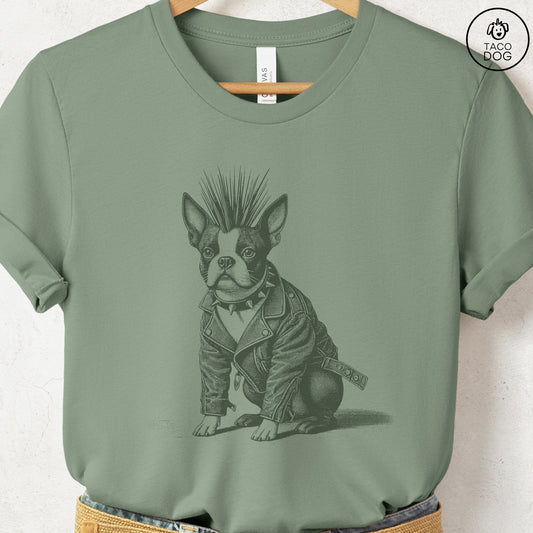 Boston Terrier Punk T-Shirt Sage Taco-Dog