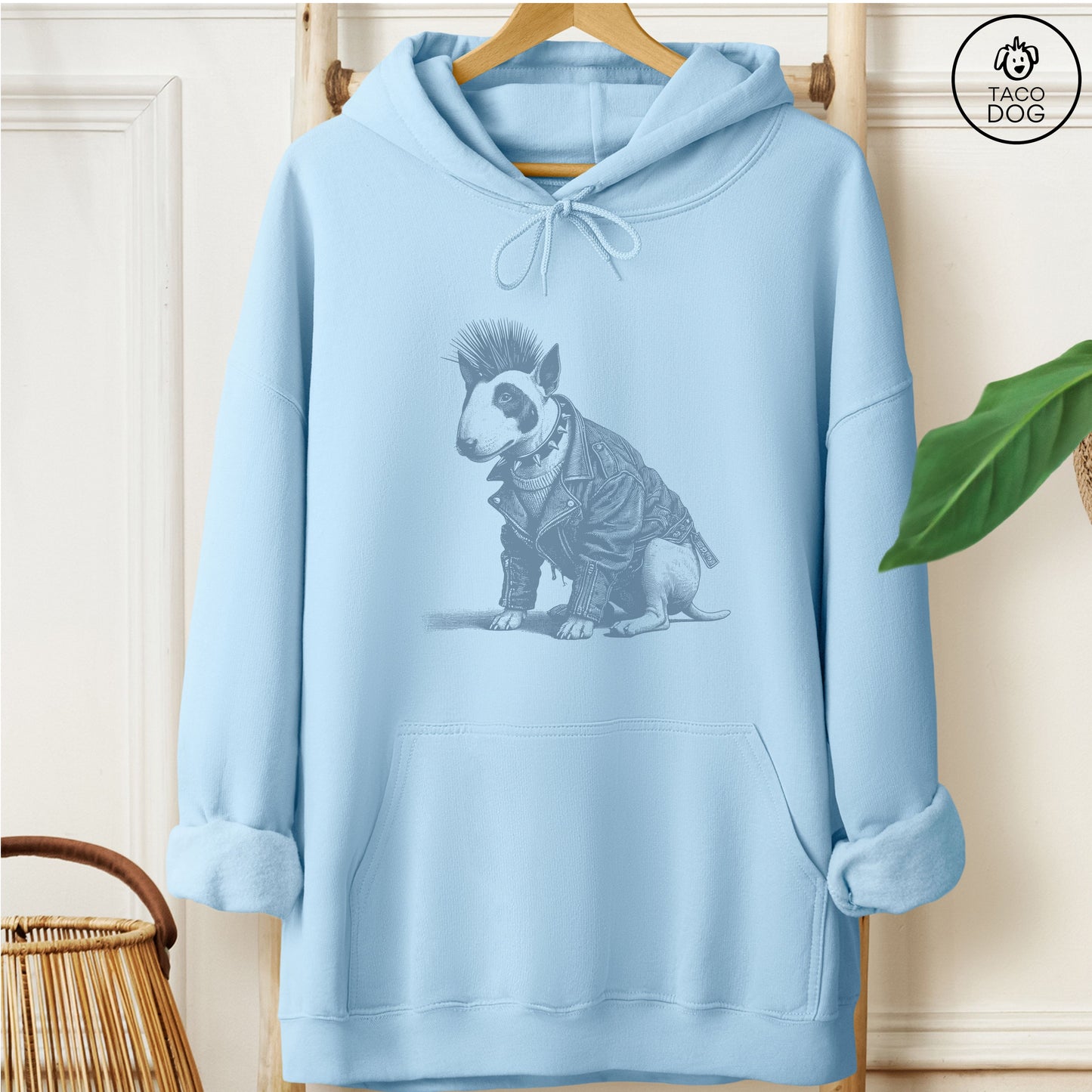 Bull Terrier Punk Hoodie Light Blue Taco-Dog