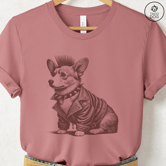 Corgi Punk T-Shirt Heather Mauve Taco-Dog