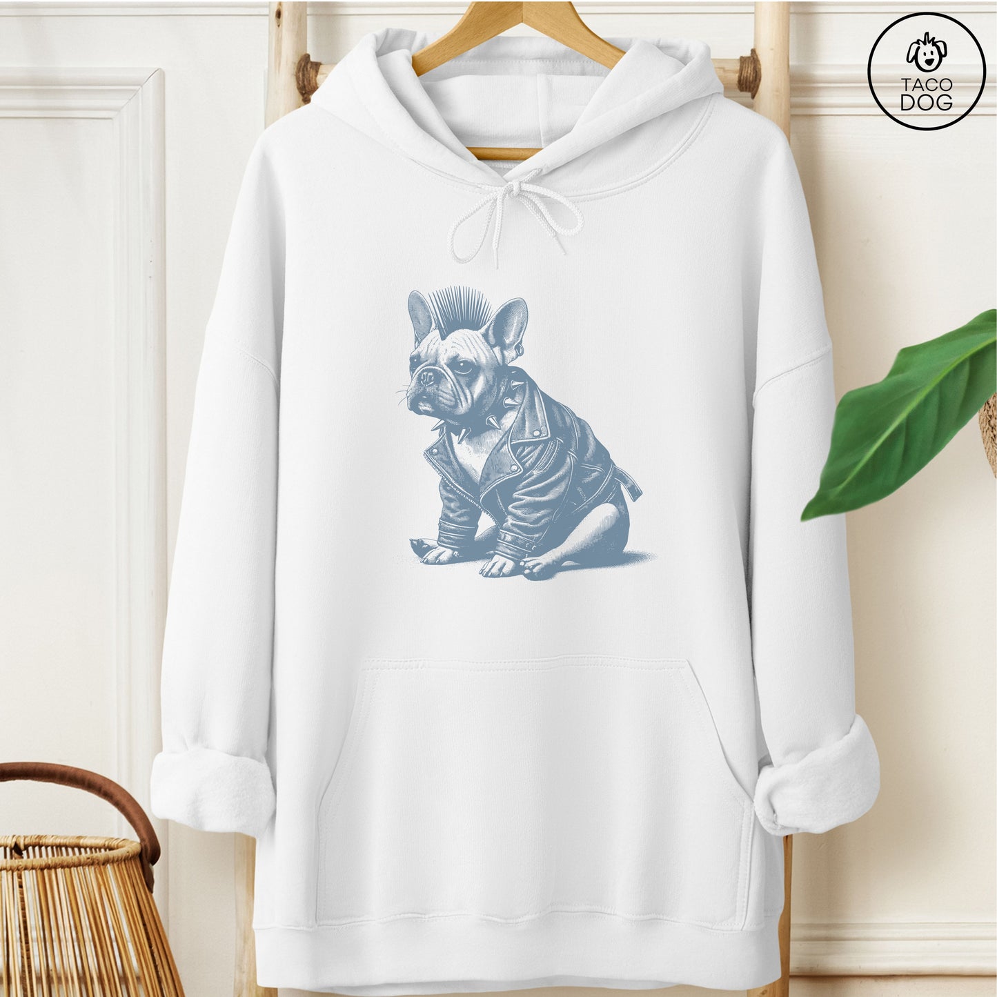 French Bulldog Frenchie Punk Hoodie White Taco-Dog