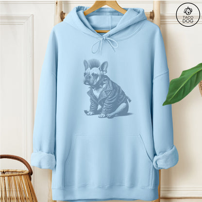French Bulldog Frenchie Punk Hoodie Light Blue Taco-Dog
