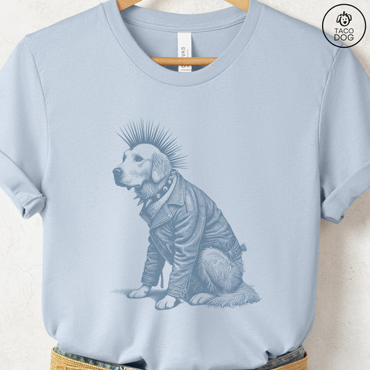 Golden Retriever Punk T-Shirt Light Blue Taco-Dog