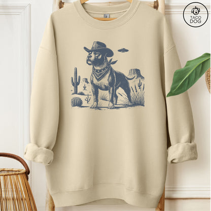 Pitbull Staffie UFO Cowboy Sweatshirt Sand