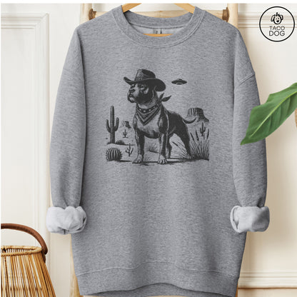 Pitbull Staffie UFO Cowboy Sweatshirt Graphite Heather