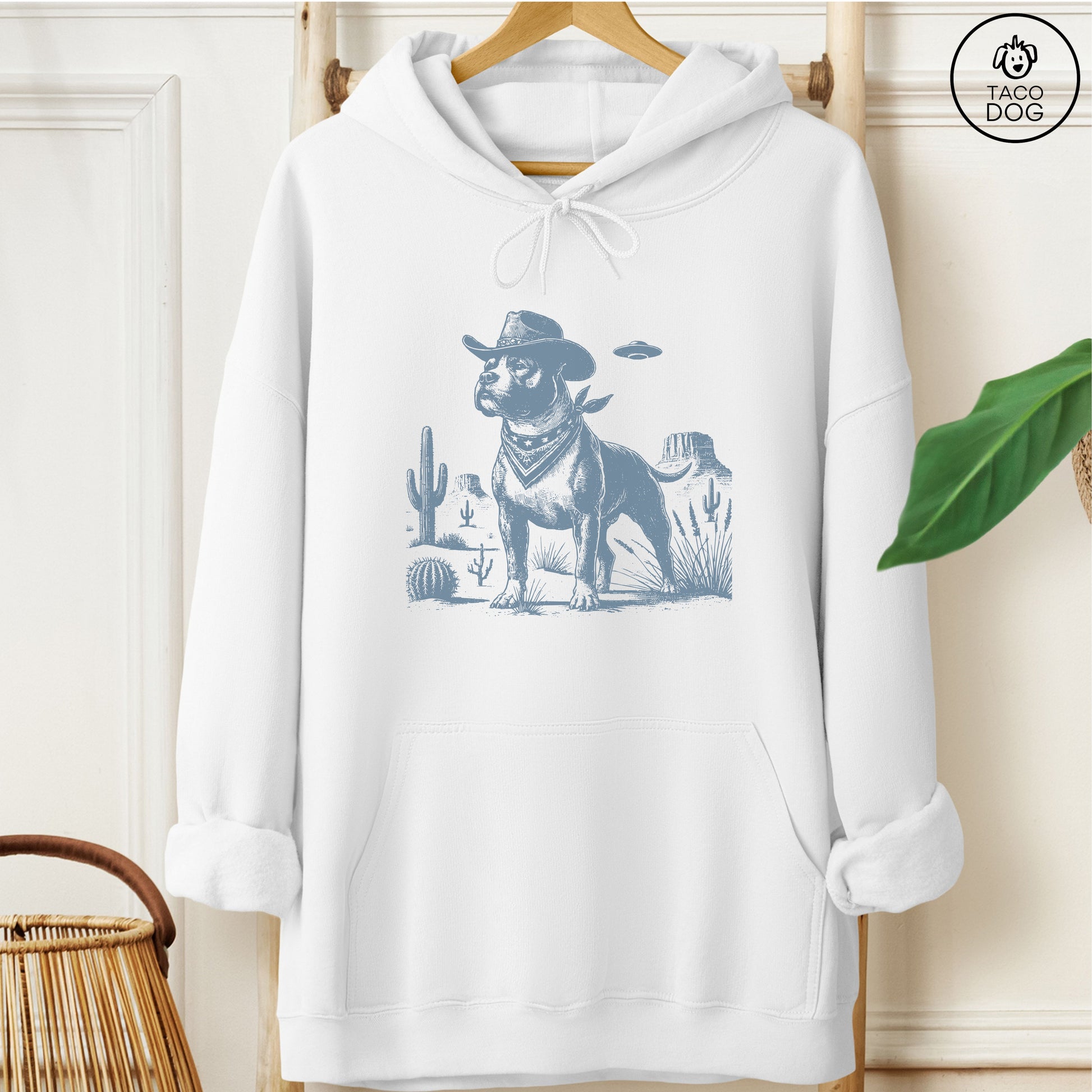 Pitbull Staffie Ink Cowboy UFO Hoodie White Taco-Dog