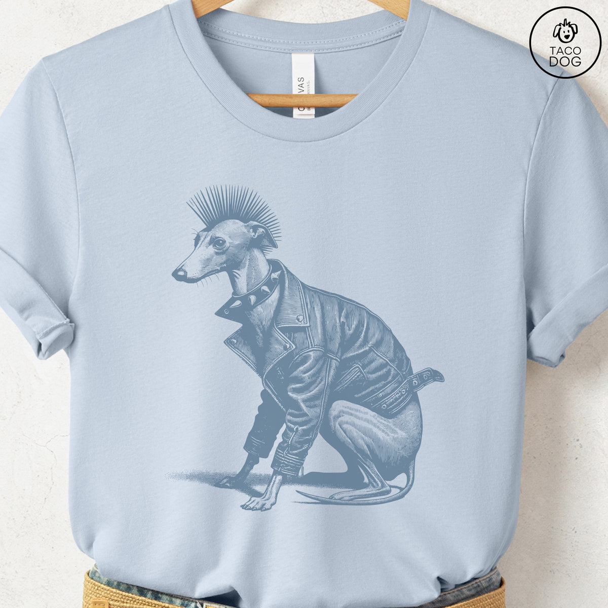 Italian Greyhound Whippet Iggy Punk T-Shirt, design close-up