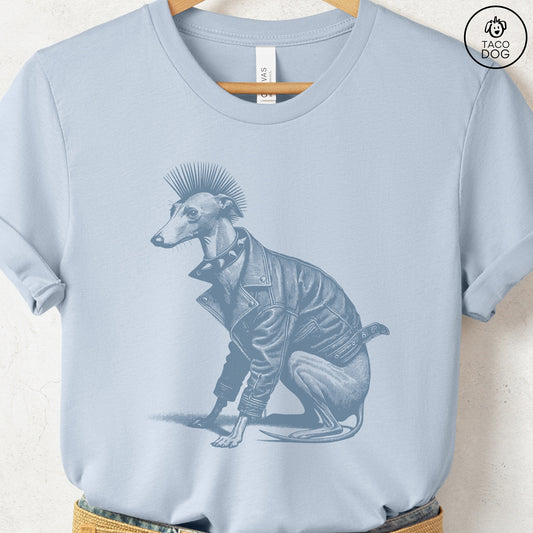 Italian Greyhound Whippet Iggy Punk T-Shirt Light Blue Taco-Dog