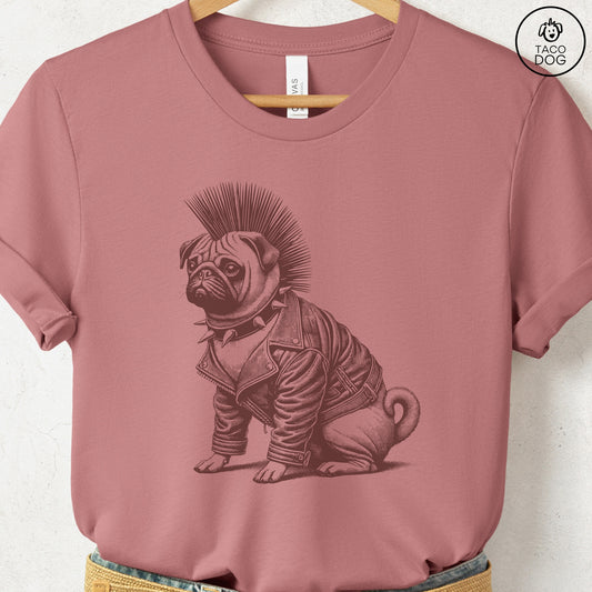 Pug Punk T-Shirt Heather Mauve Taco-Dog