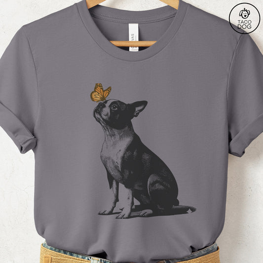 Boston Terrier Butterfly T-Shirt Storm Taco-Dog