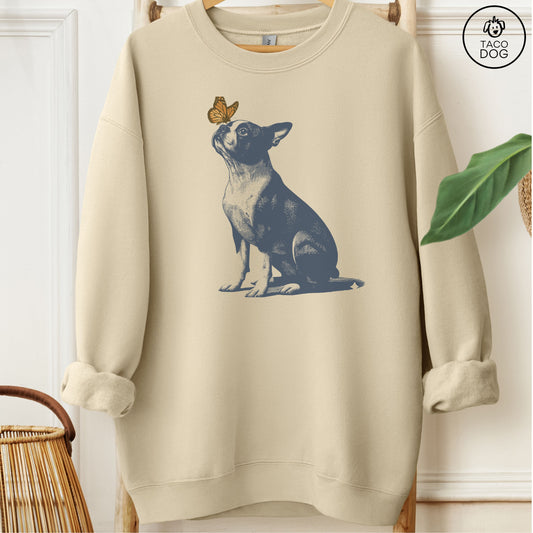 Boston Terrier Butterfly Sweatshirt Sand Taco-Dog