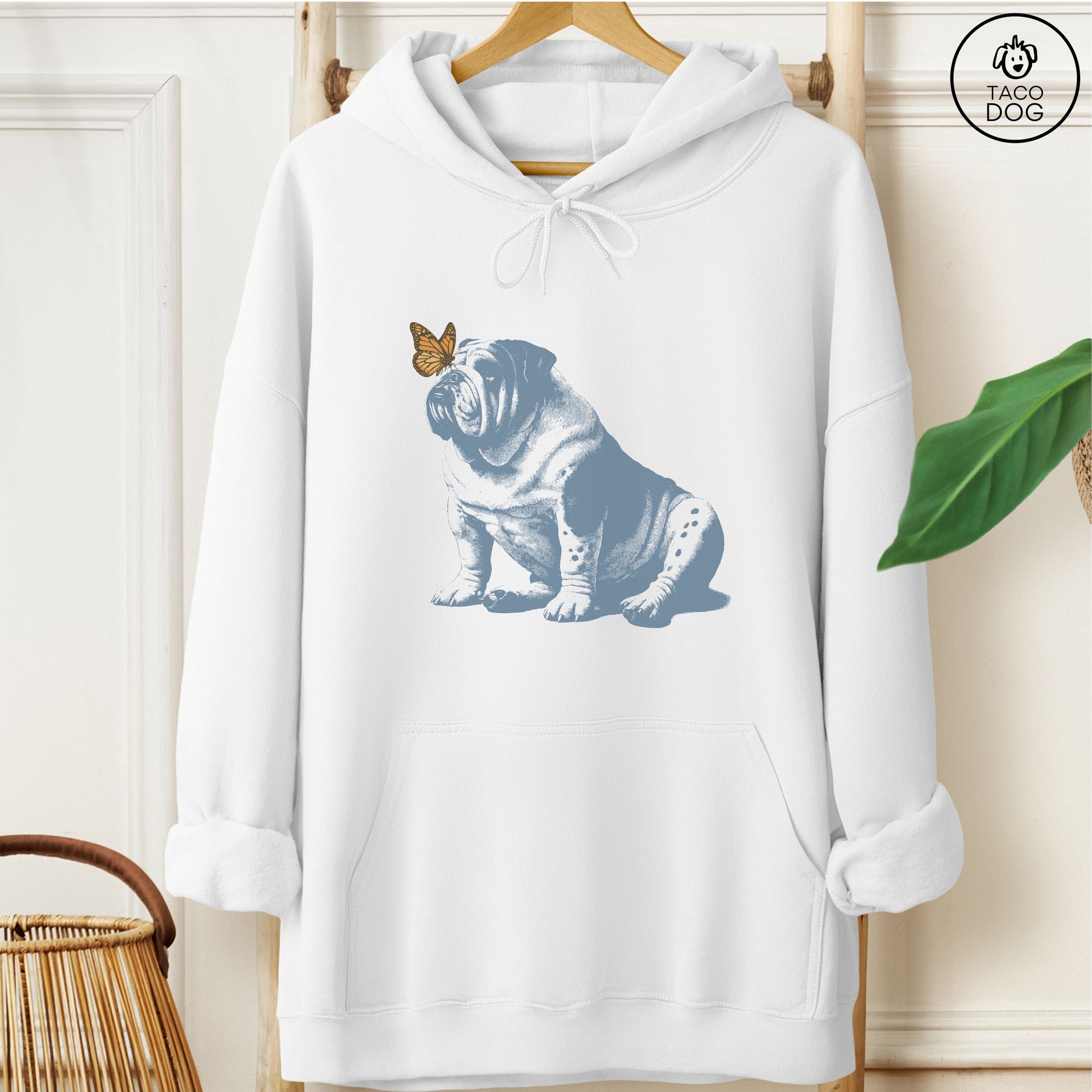 English Bulldog Butterfly Hoodie White