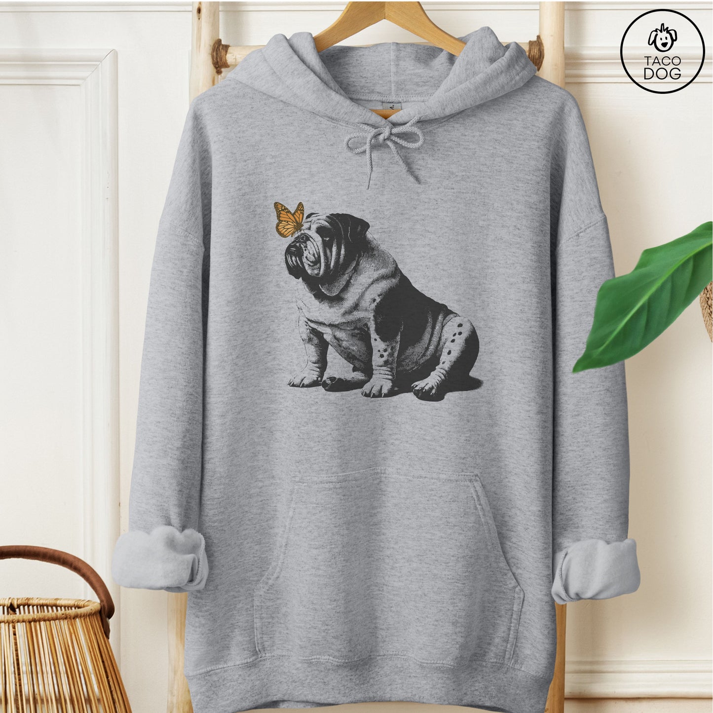 English Bulldog Butterfly Hoodie Graphite Heather
