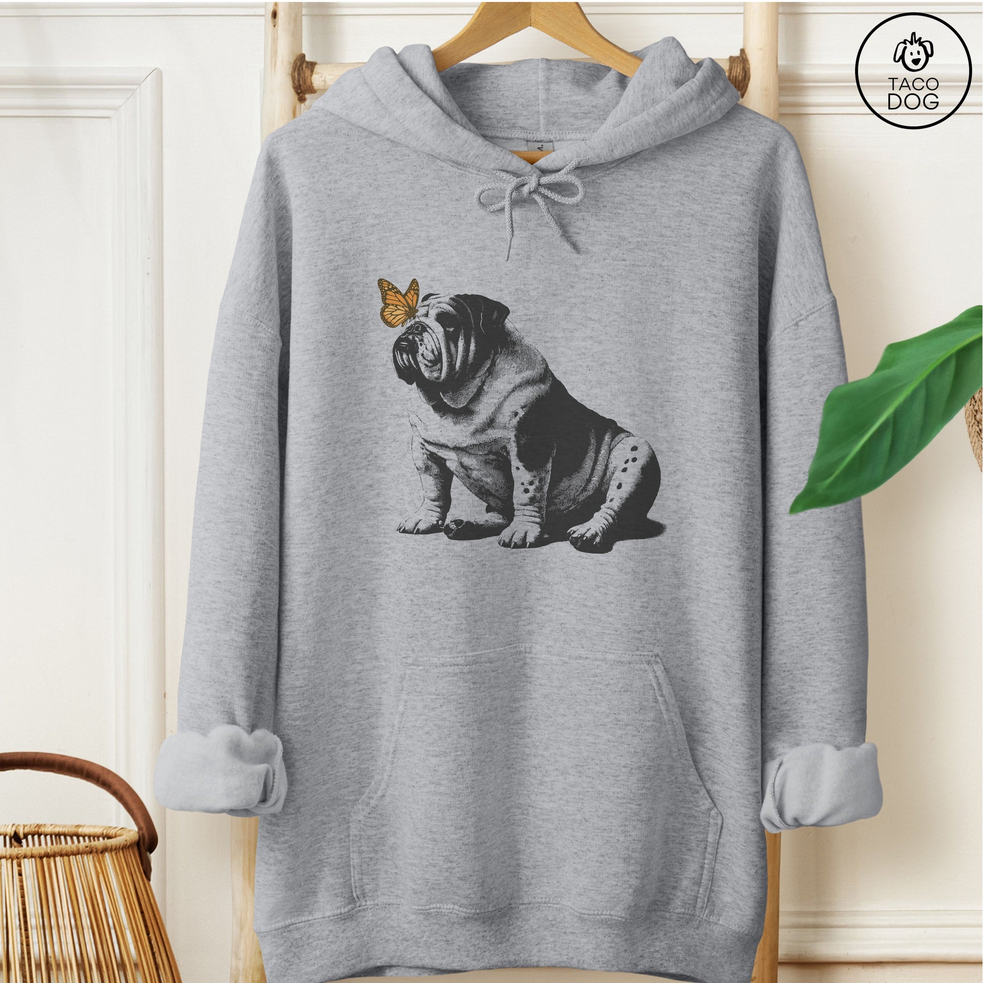 English Bulldog Butterfly Hoodie Graphite Heather