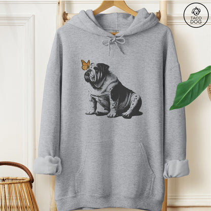 English Bulldog Butterfly Hoodie Graphite Heather