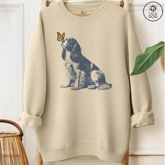 Cavalier King Charles Spaniel Butterfly Sweatshirt Sand Taco-Dog
