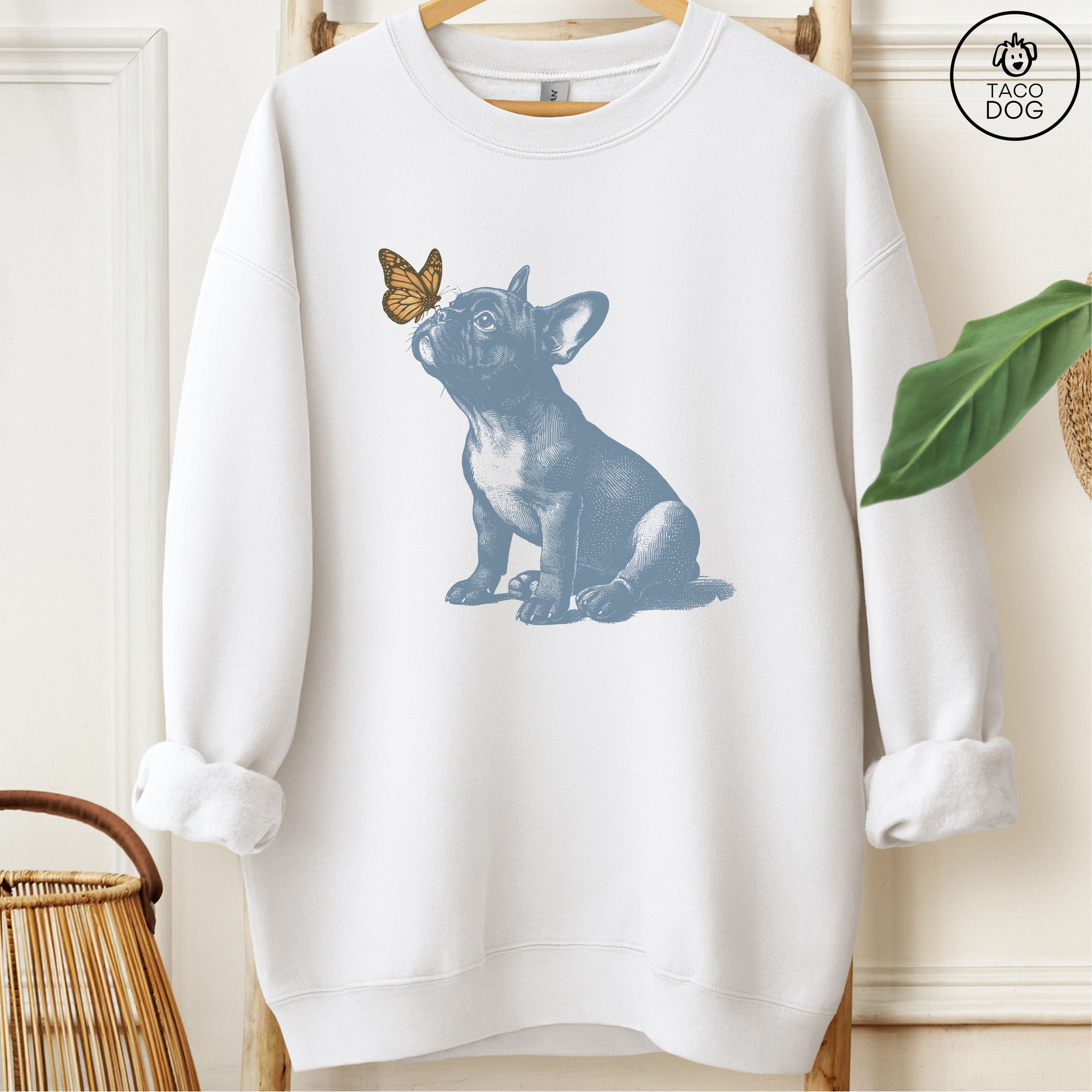 French Bulldog Frenchie Butterfly Sweatshirt White Taco-Dog