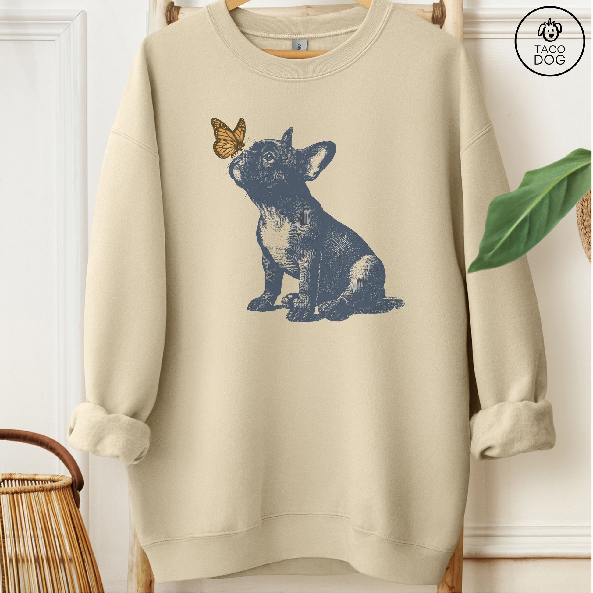 French Bulldog Frenchie Butterfly Sweatshirt Sand Taco-Dog