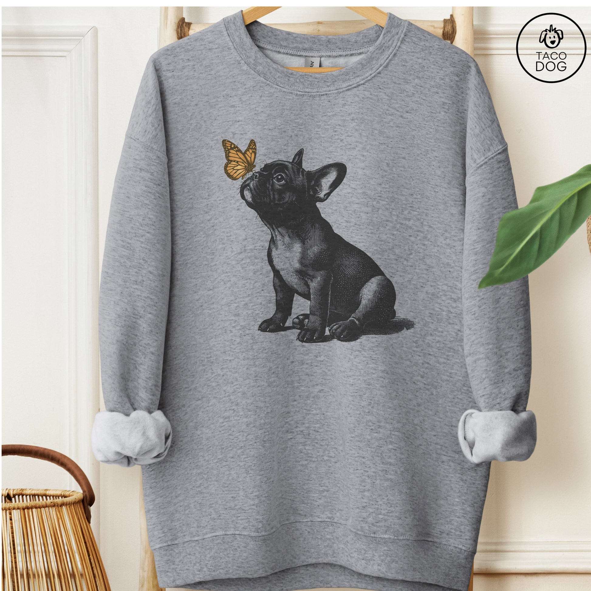 French Bulldog Frenchie Butterfly Sweatshirt Graphite Heather Taco-Dog