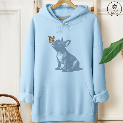 French Bulldog Frenchie Butterfly Hoodie Light Blue Taco-Dog