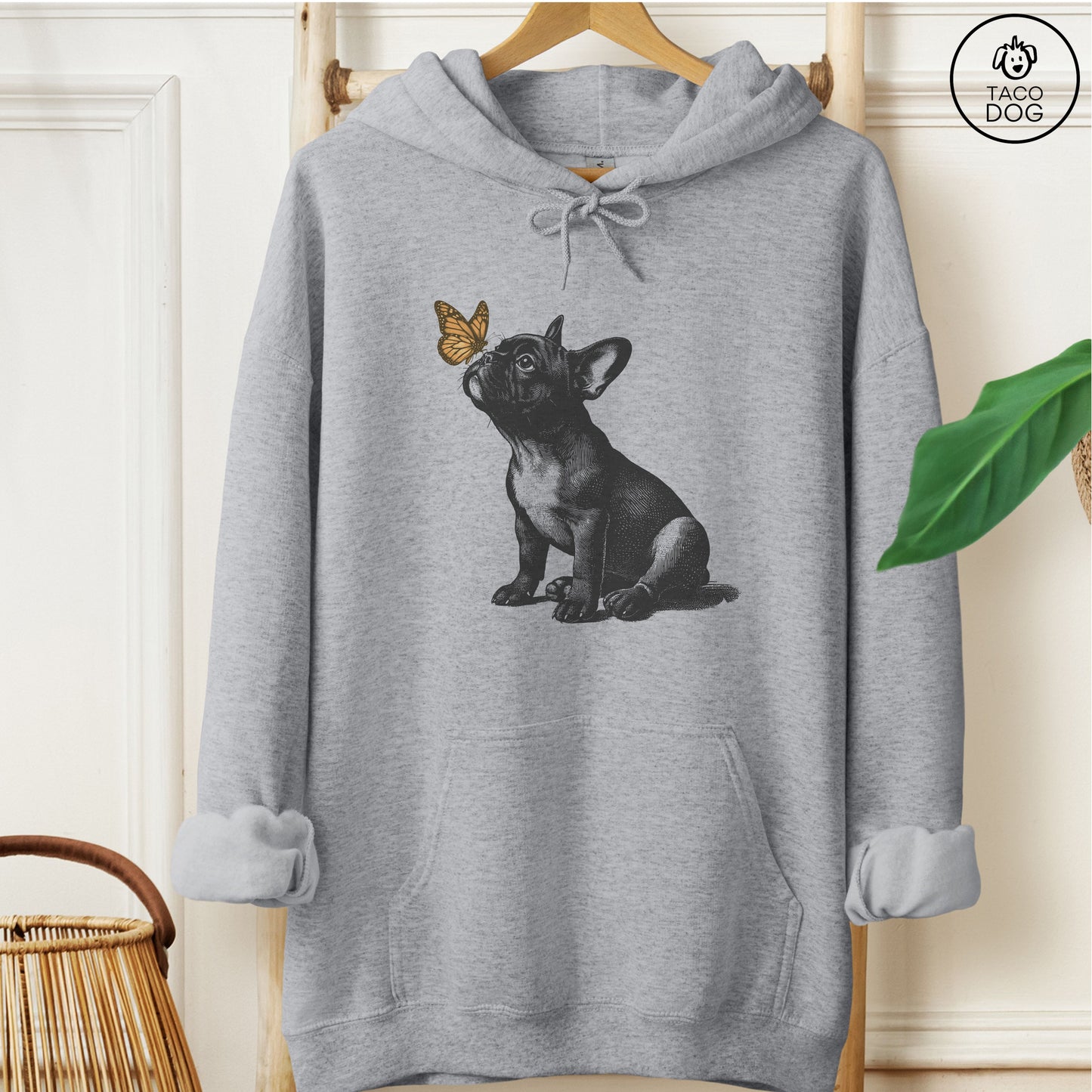 French Bulldog Frenchie Butterfly Hoodie Graphite Heather Taco-Dog
