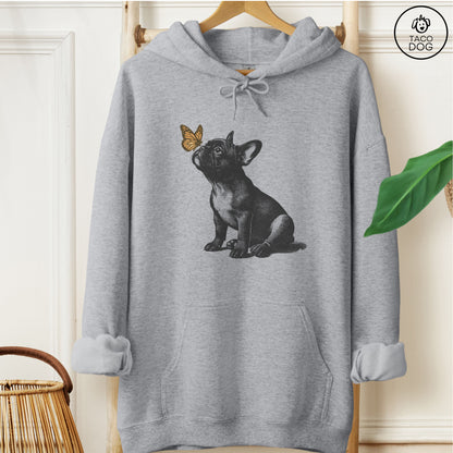 French Bulldog Frenchie Butterfly Hoodie Graphite Heather Taco-Dog