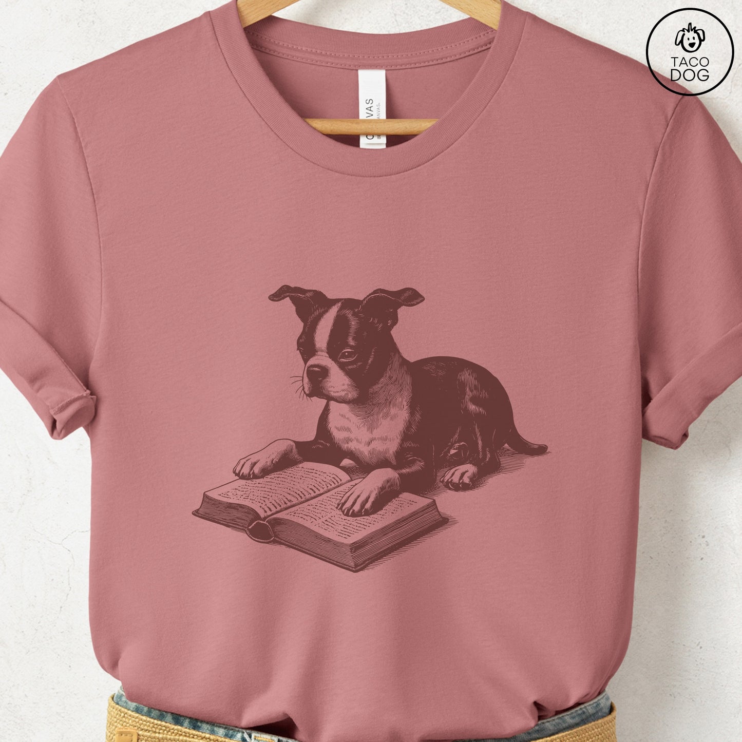 Boston Terrier Studying Book T-Shirt