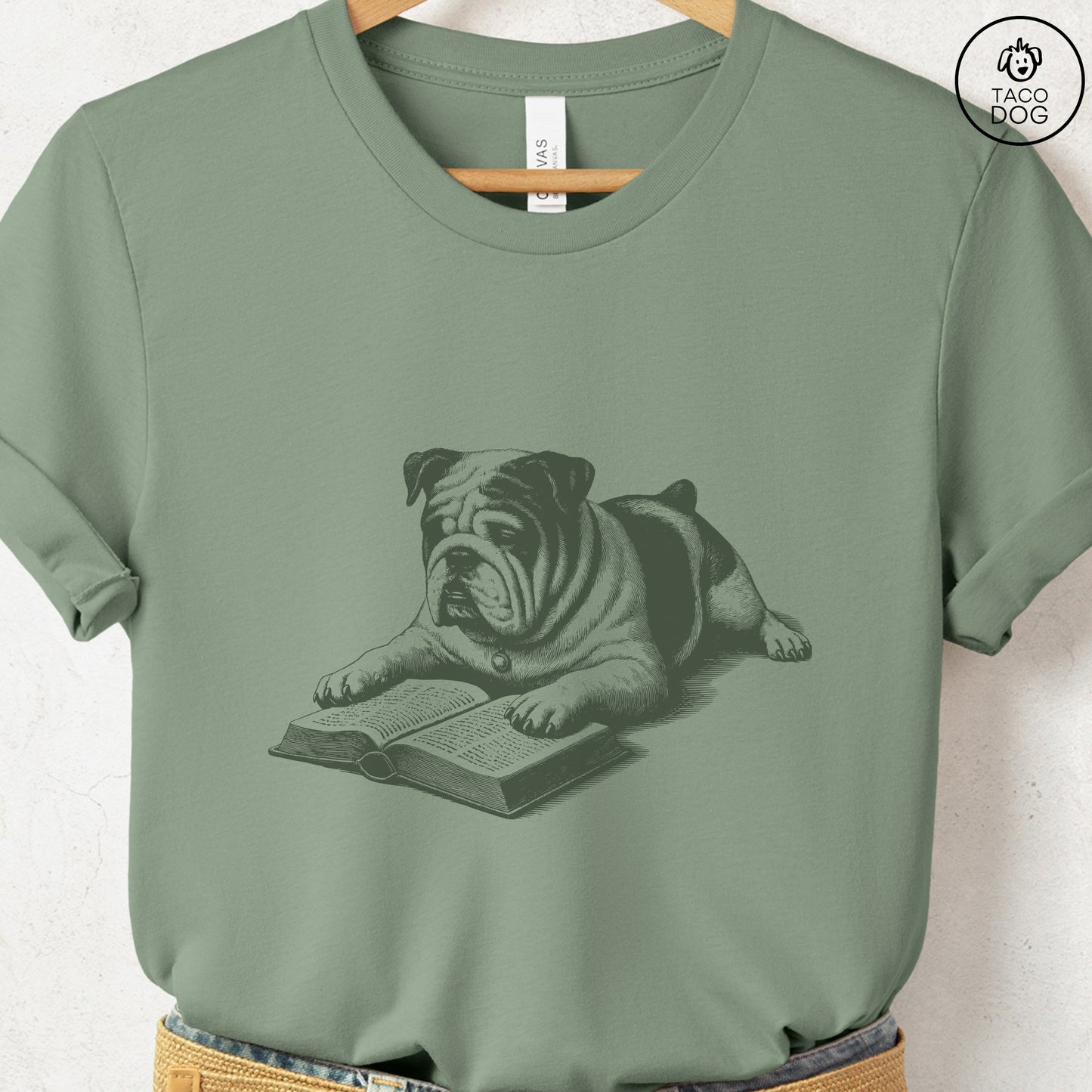 English Bulldog Studying Book T-Shirt