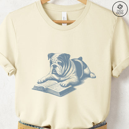 English Bulldog Studying Book T-Shirt