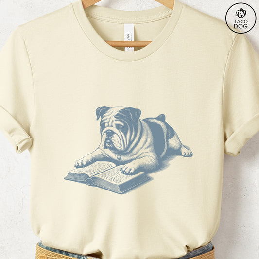 English Bulldog Studying Book T-Shirt
