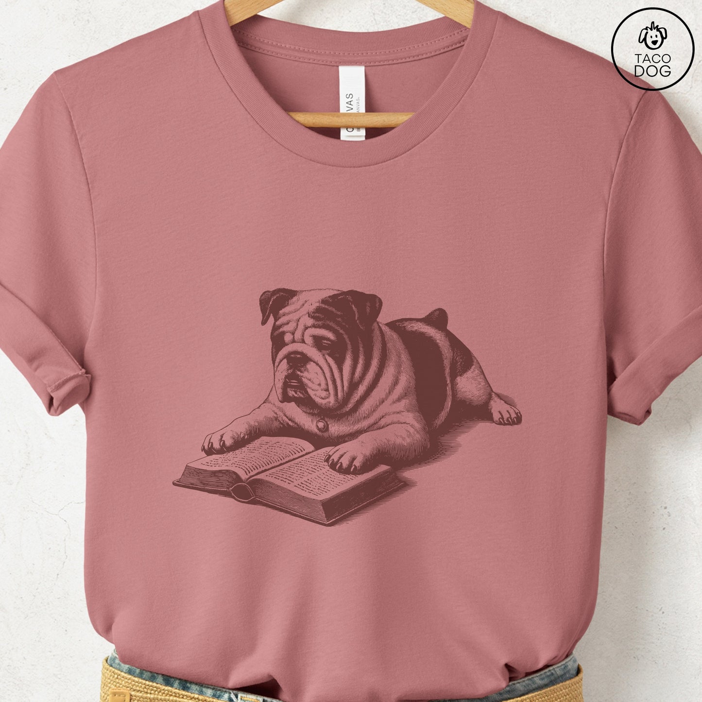 English Bulldog Studying Book T-Shirt