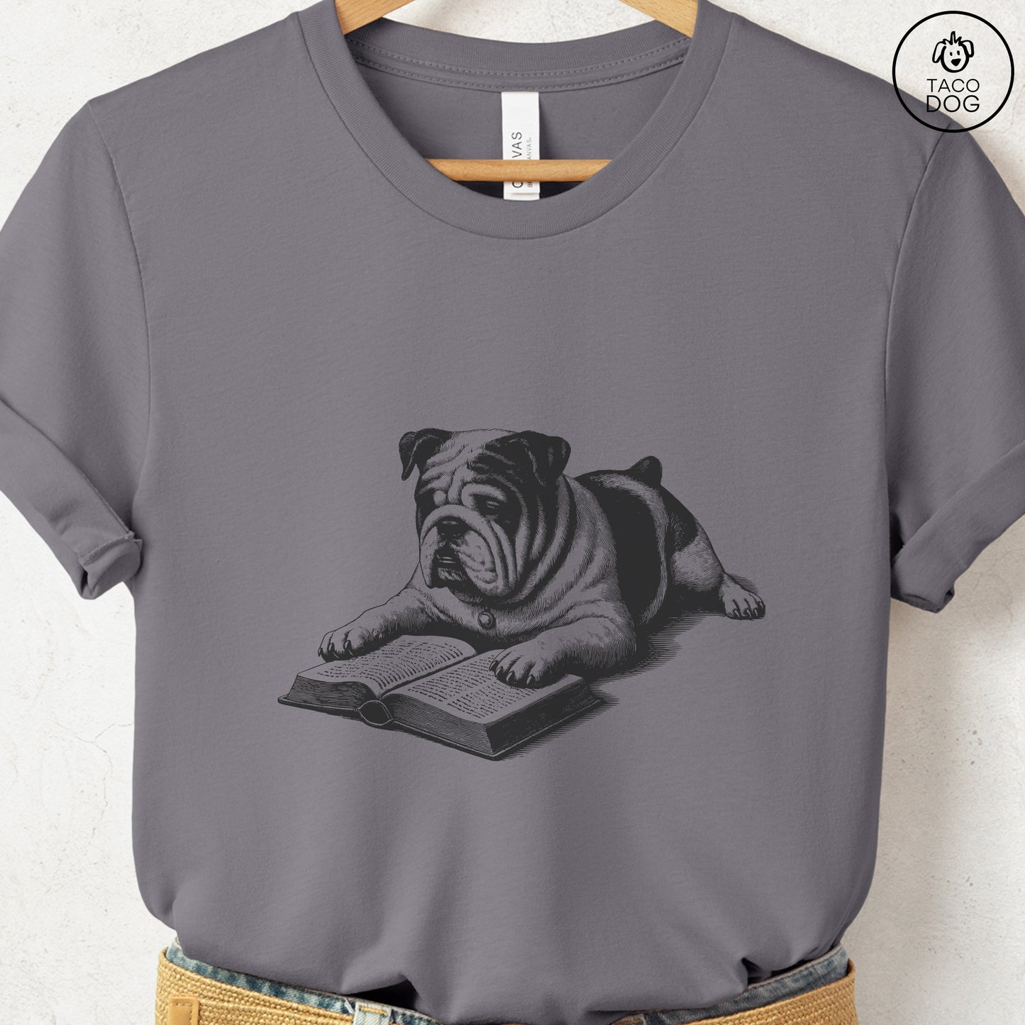 English Bulldog Studying Book T-Shirt