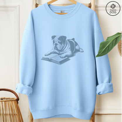 English Bulldog Studying Book Sweatshirt