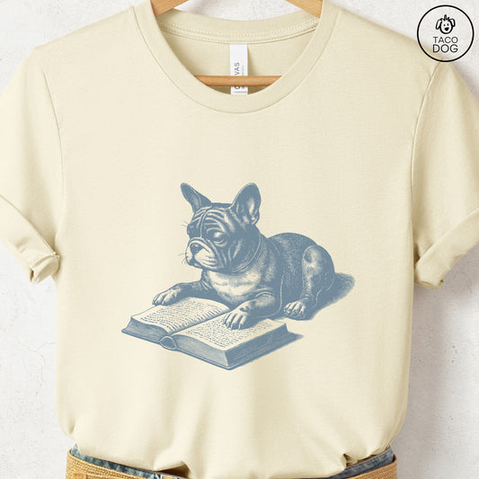 French Bulldog Frenchie Studying Book T-Shirt