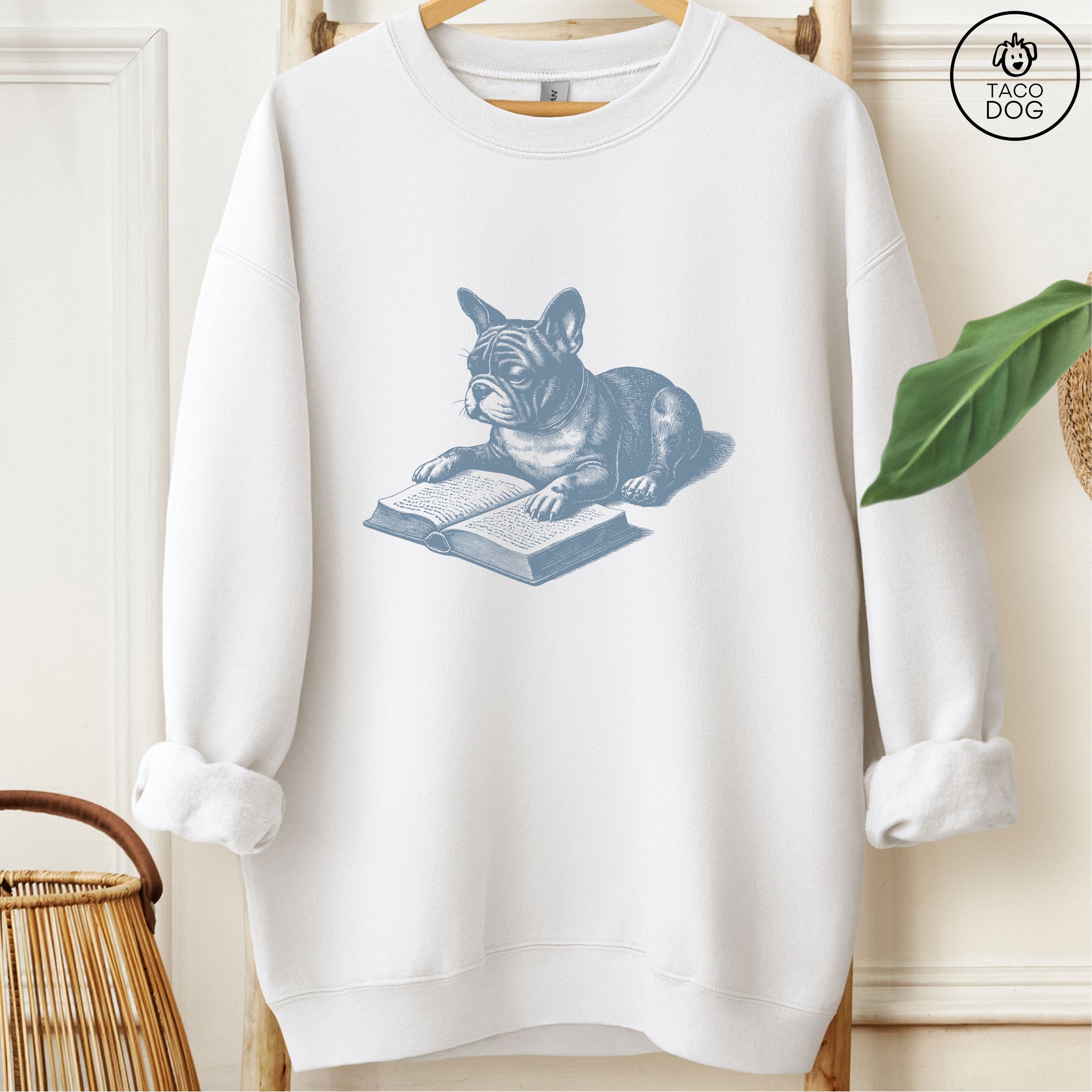 French Bulldog Frenchie Studying Book Sweatshirt White