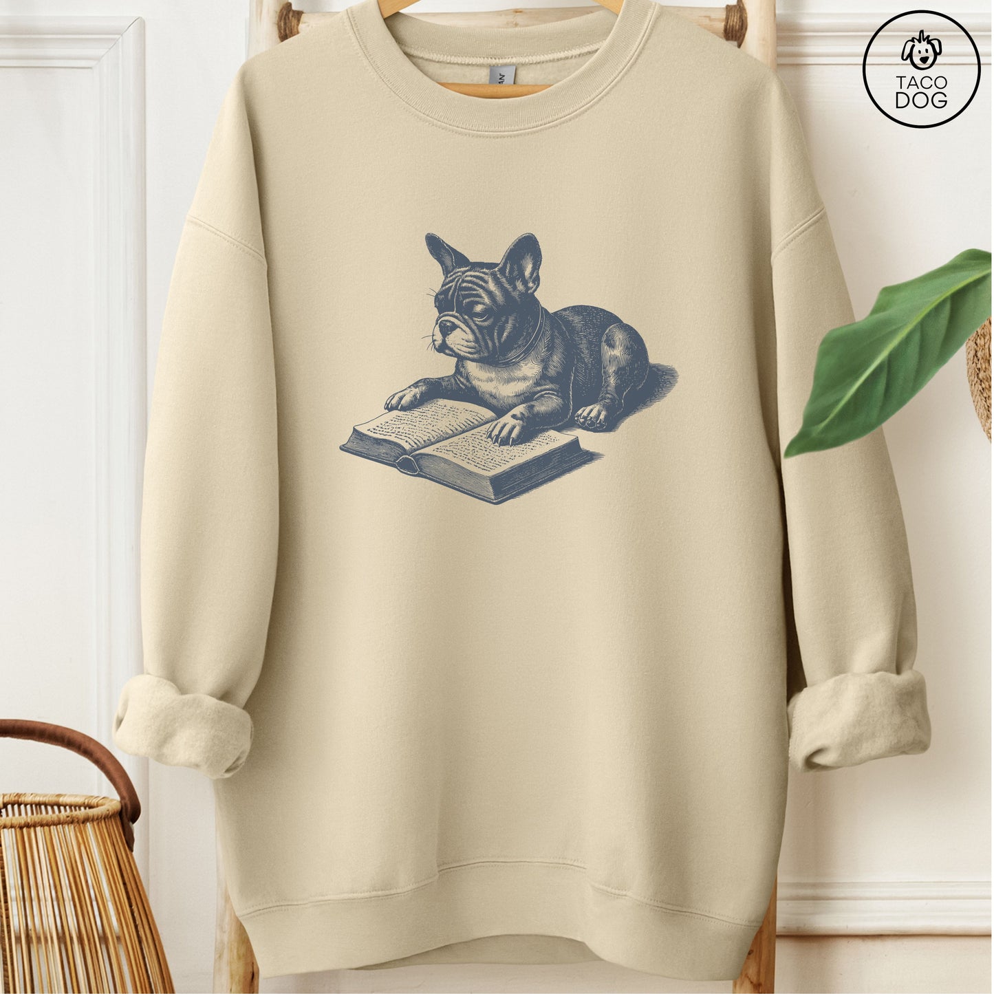 French Bulldog Frenchie Studying Book Sweatshirt Sand