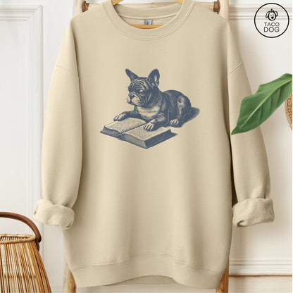 French Bulldog Frenchie Studying Book Sweatshirt Sand