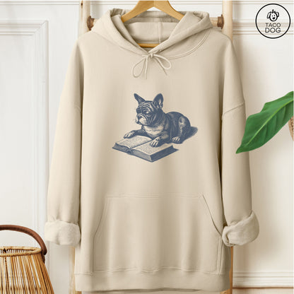 French Bulldog Frenchie Studying Book Hoodie Sand Taco-Dog