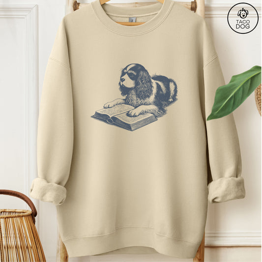 Cavalier King Charles Spaniel Studying Book Sweatshirt Sand Taco-Dog